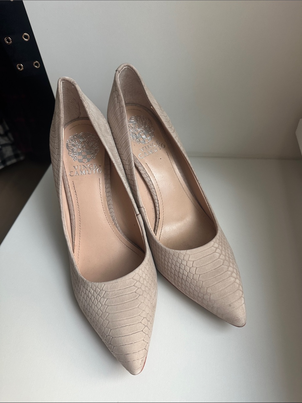 Vince Camuto Tan Textured Pointed-Toe Pumps